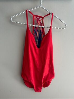 Red Carter Red One-Piece with colorful straps on back medium